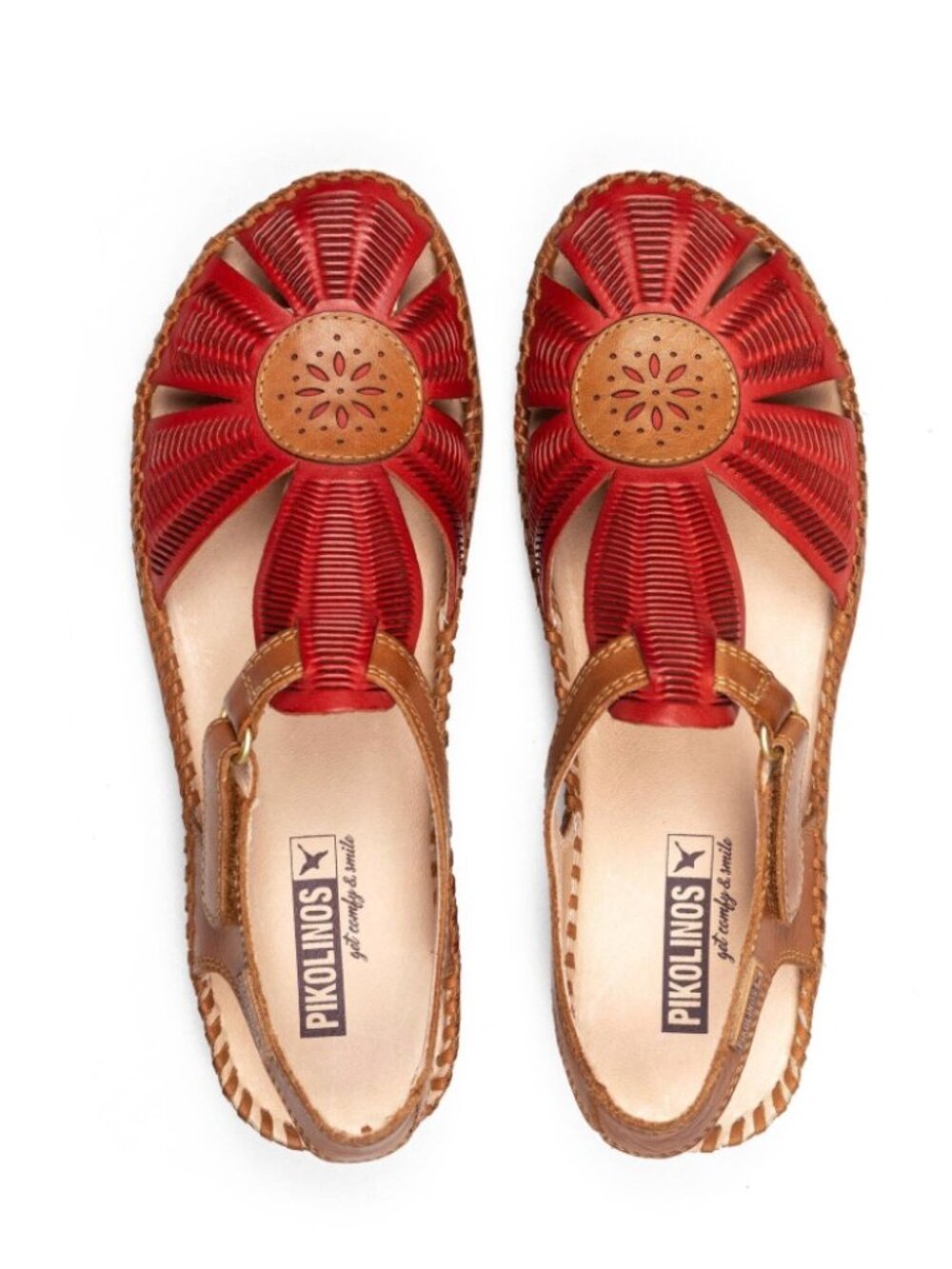 Pikolinos Puerto Vallarta Coral Leather T Strap Women's Sandals Size 7 / 37